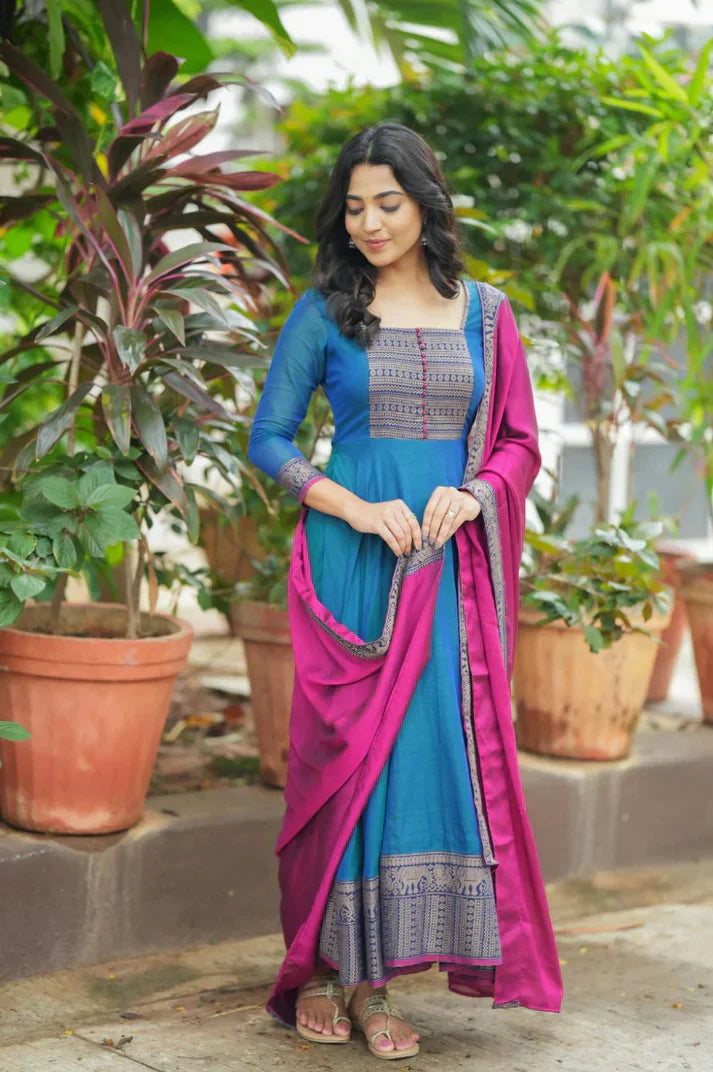 Pure Silk  temple Anarkali Gown