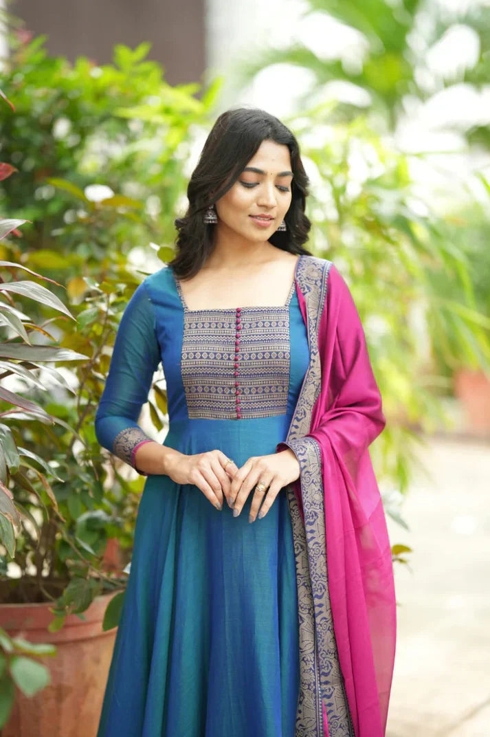Pure Silk  temple Anarkali Gown