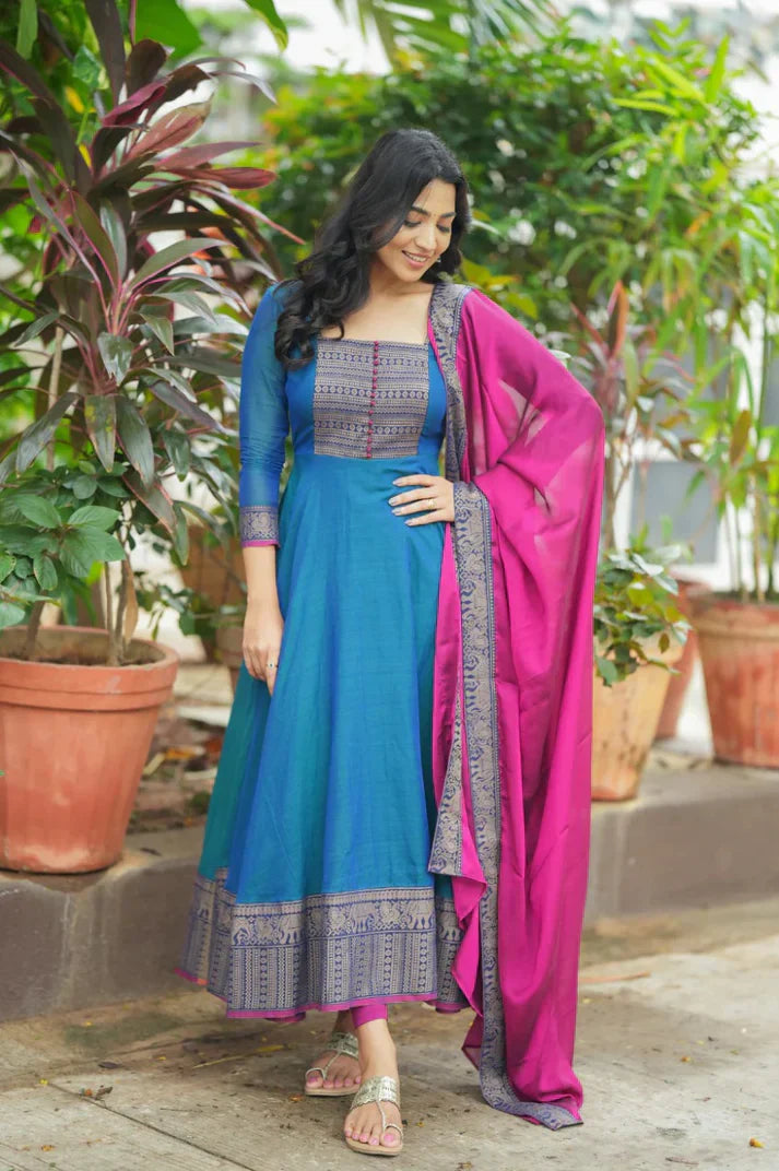 Pure Silk  temple Anarkali Gown