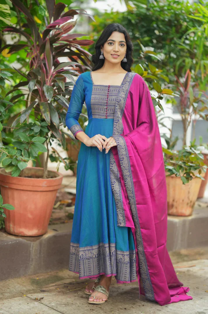Pure Silk  temple Anarkali Gown