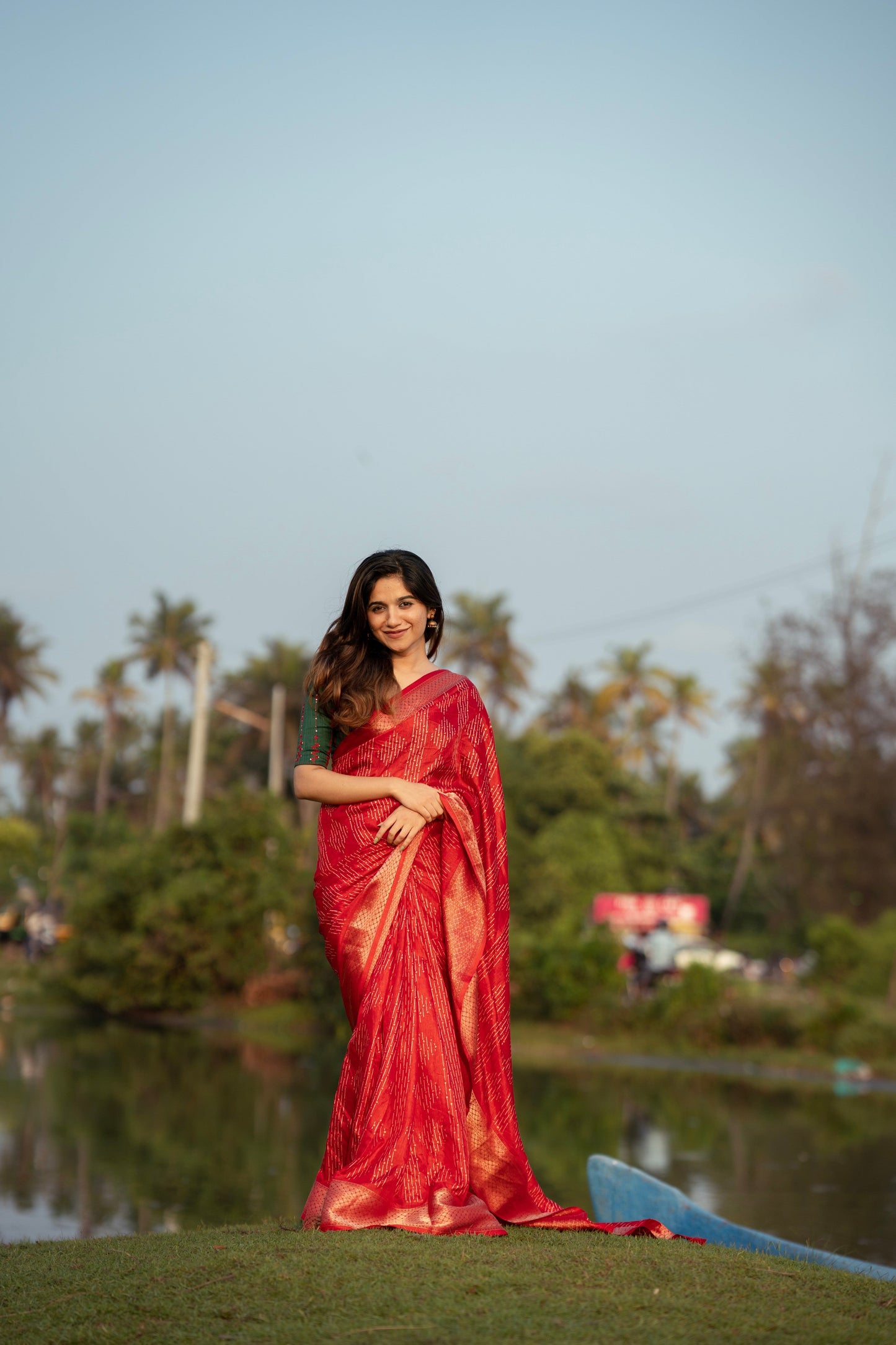 presents perfect printed saree with contrast blouse