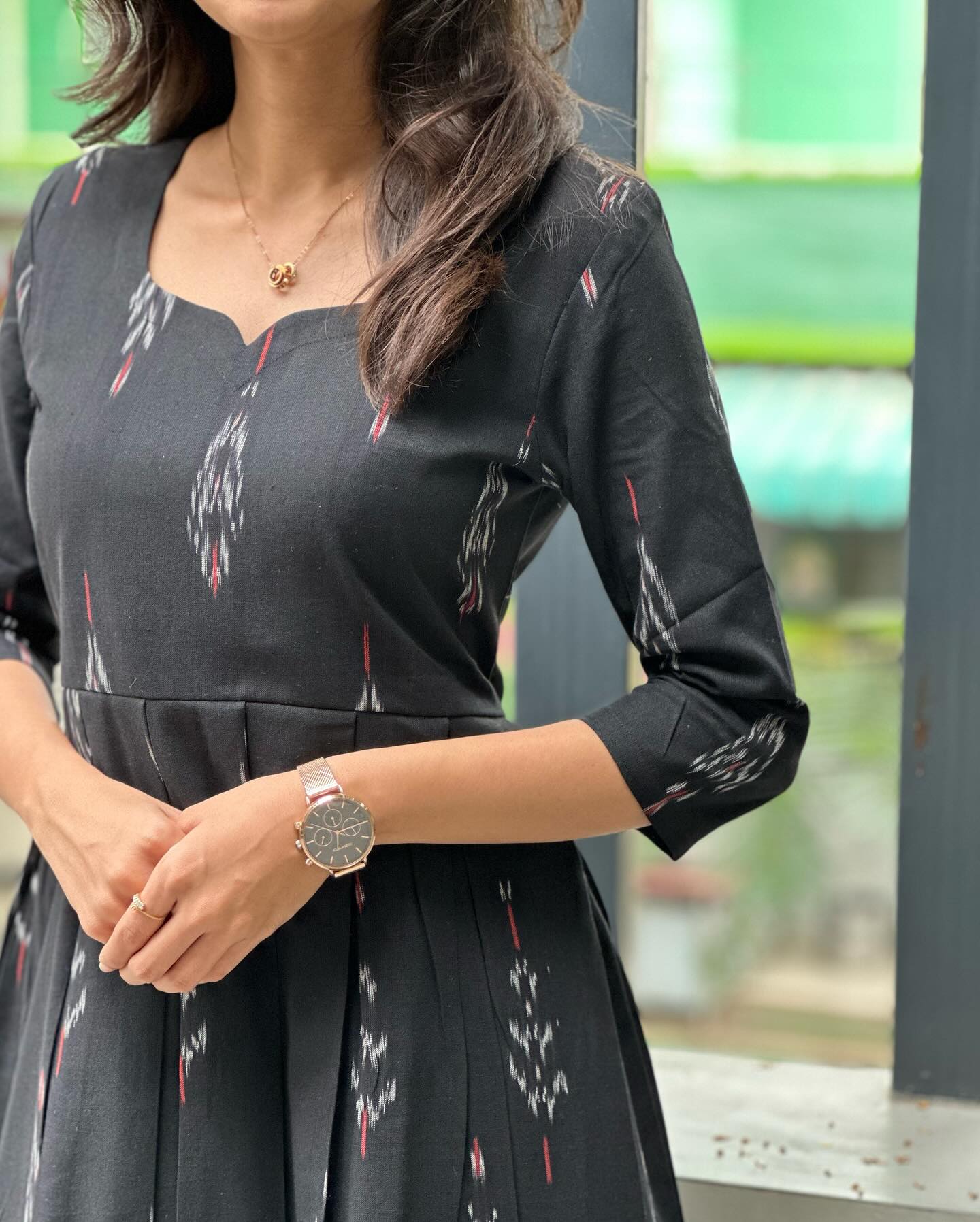 Hirva new rayon slub box pleted maxi dress for women