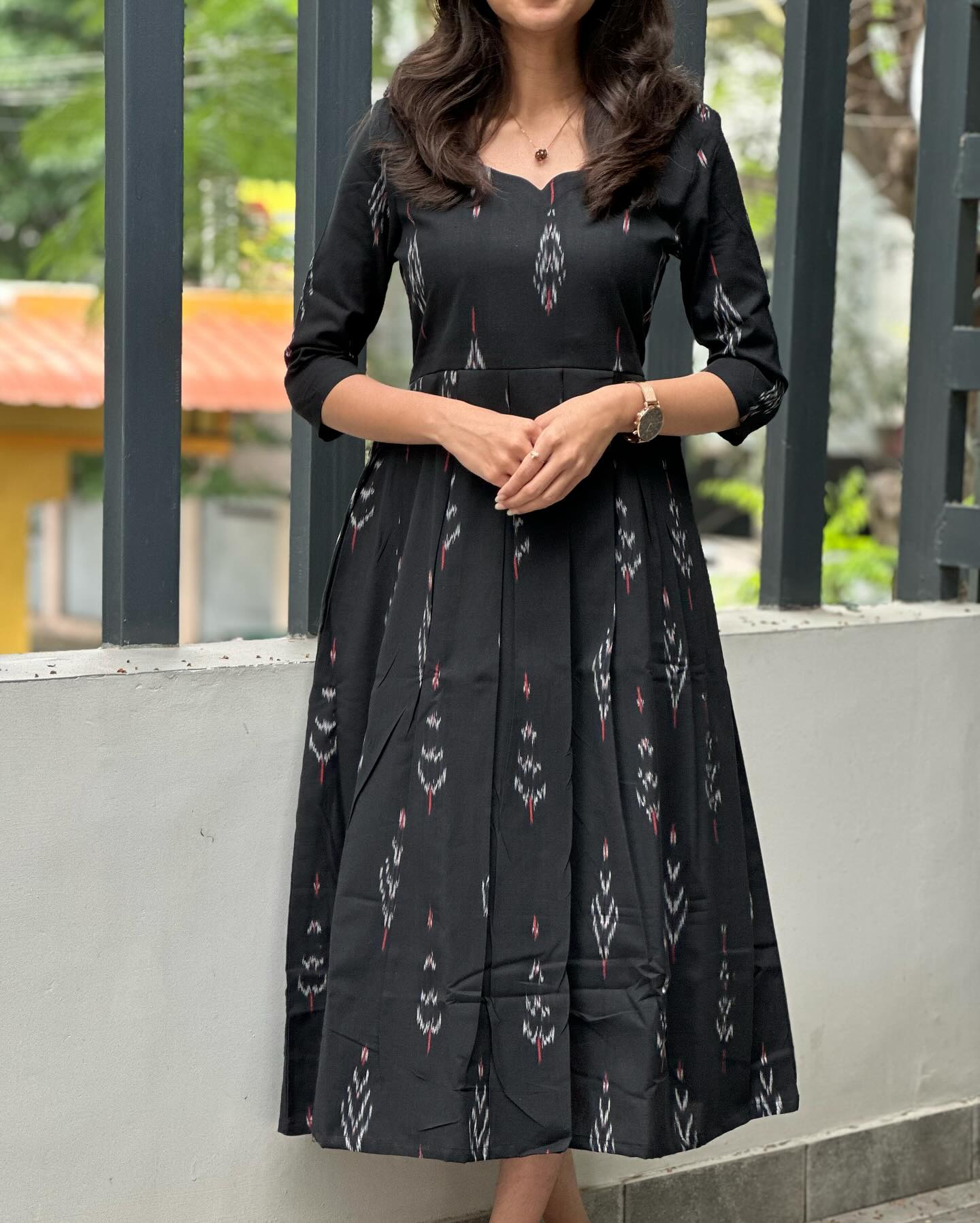 Hirva new rayon slub box pleted maxi dress for women