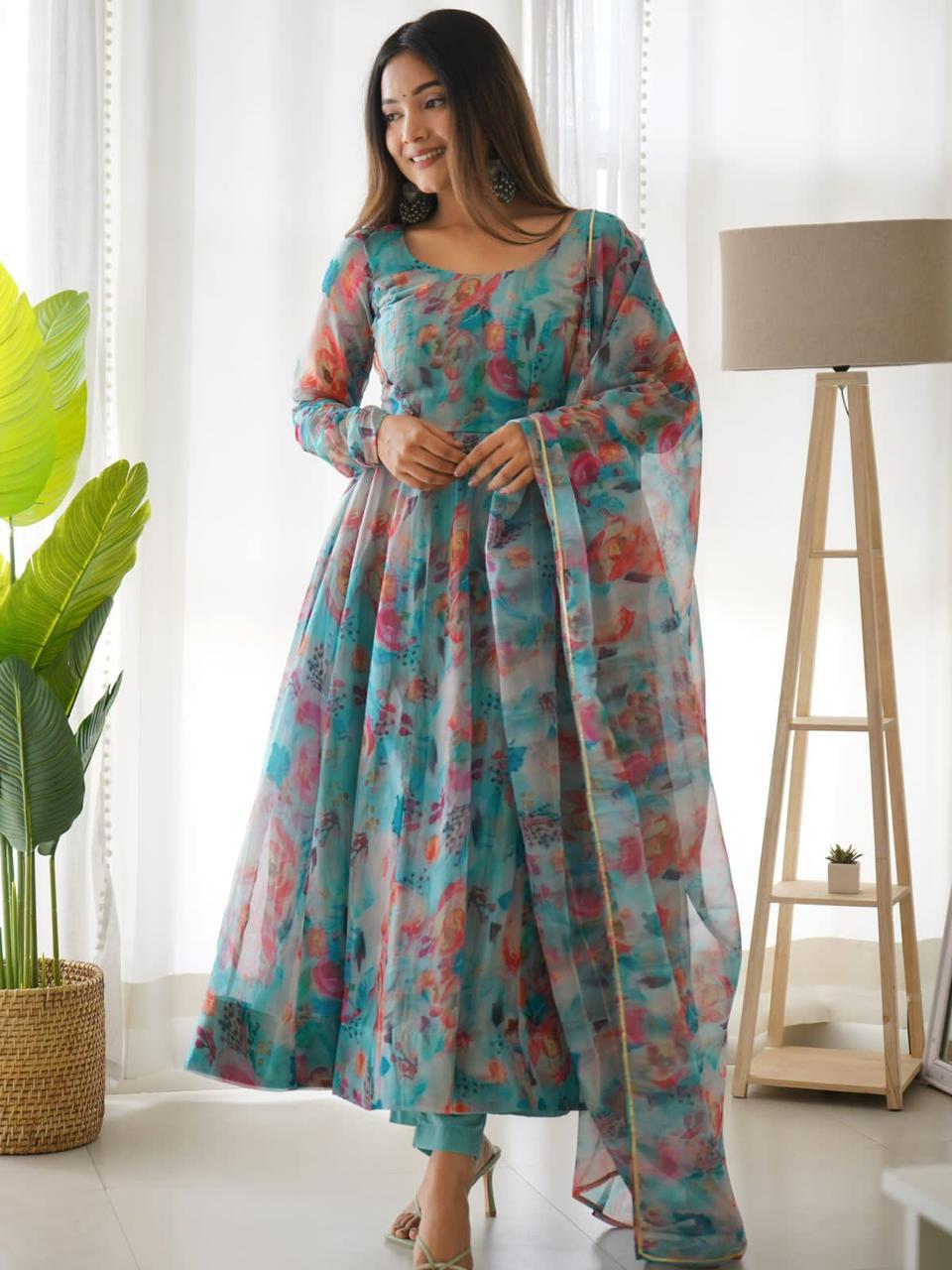 tabby organza silk anarkali gown for women