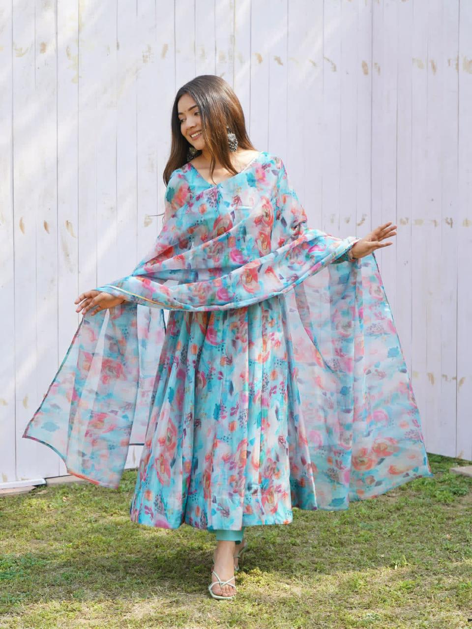 tabby organza silk anarkali gown for women