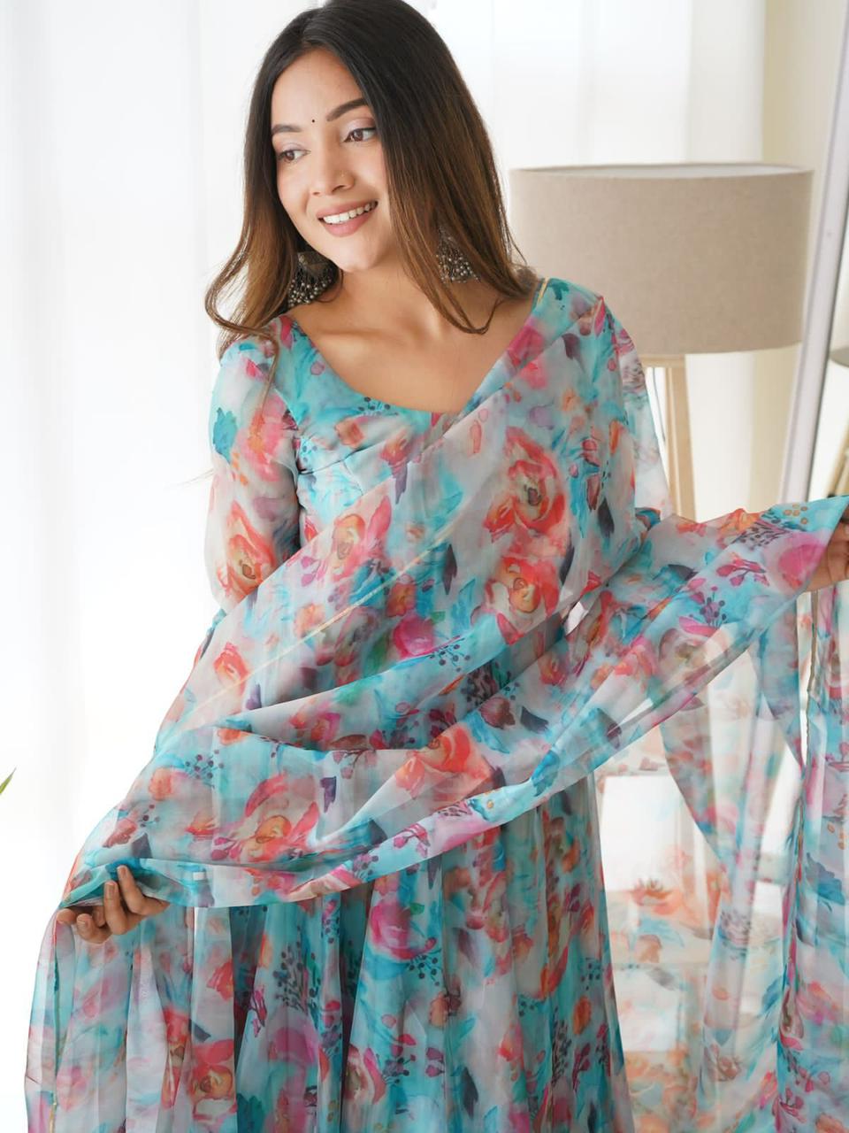 tabby organza silk anarkali gown for women