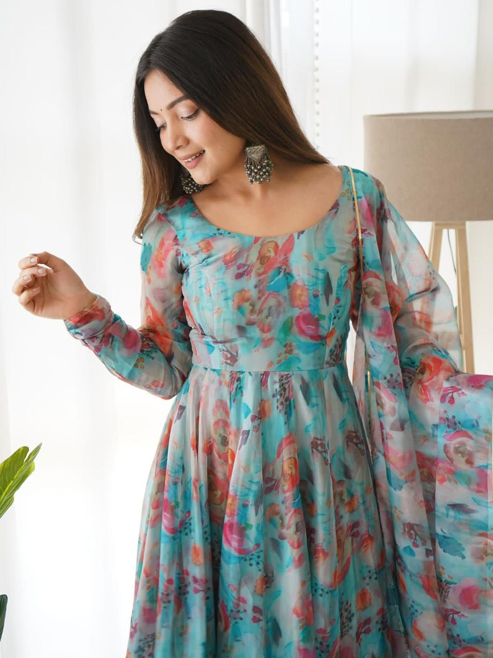 tabby organza silk anarkali gown for women