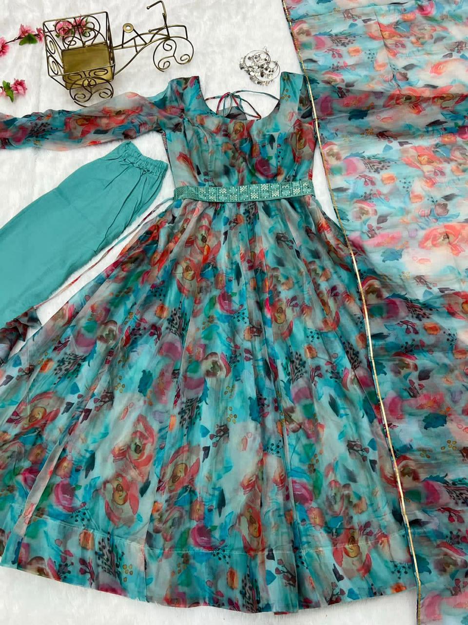 tabby organza silk anarkali gown for women
