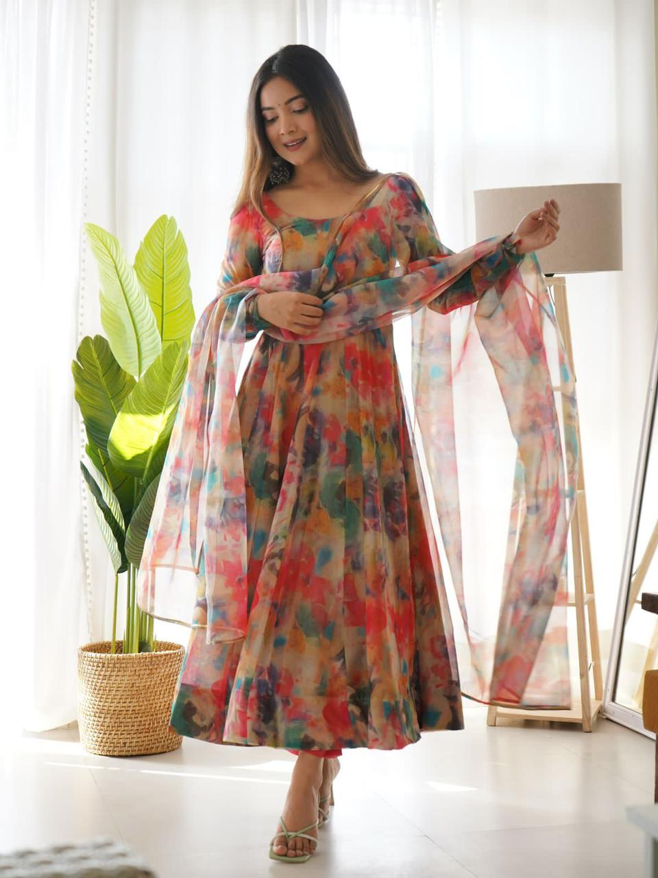 tabby organza silk anarkali gown for women