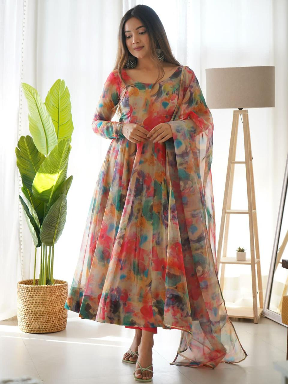 tabby organza silk anarkali gown for women