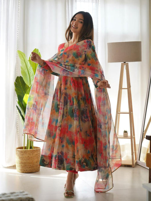 tabby organza silk anarkali gown for women