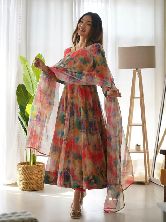 tabby organza silk anarkali gown for women