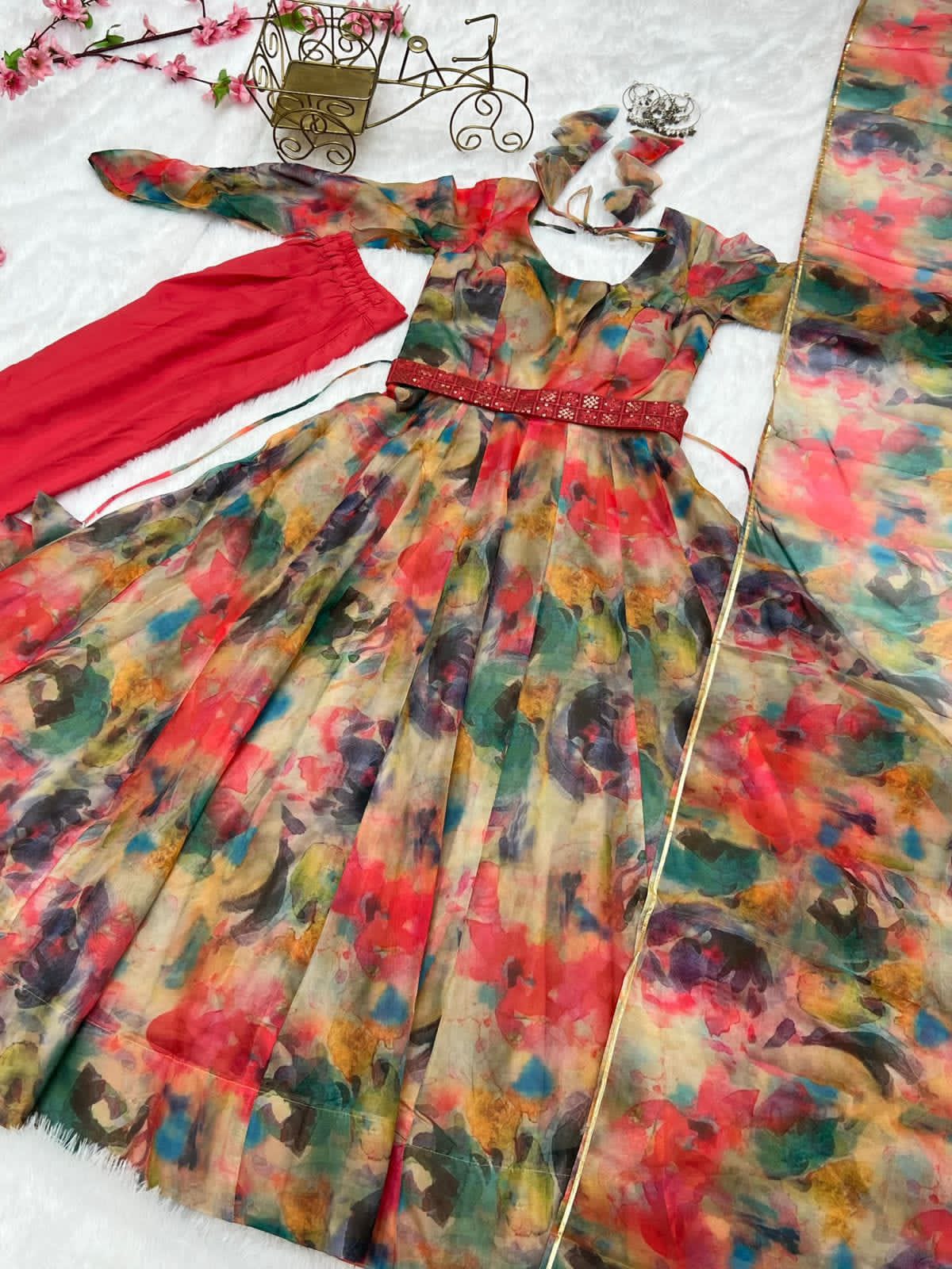 tabby organza silk anarkali gown for women