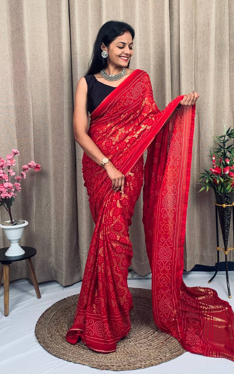 haritag Bandhani saree for women