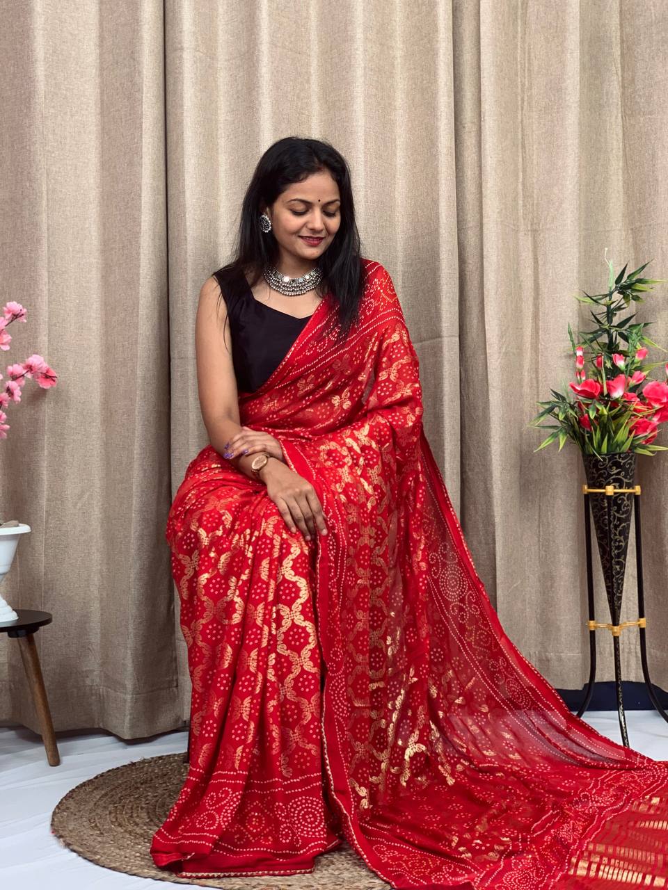 haritag Bandhani saree for women