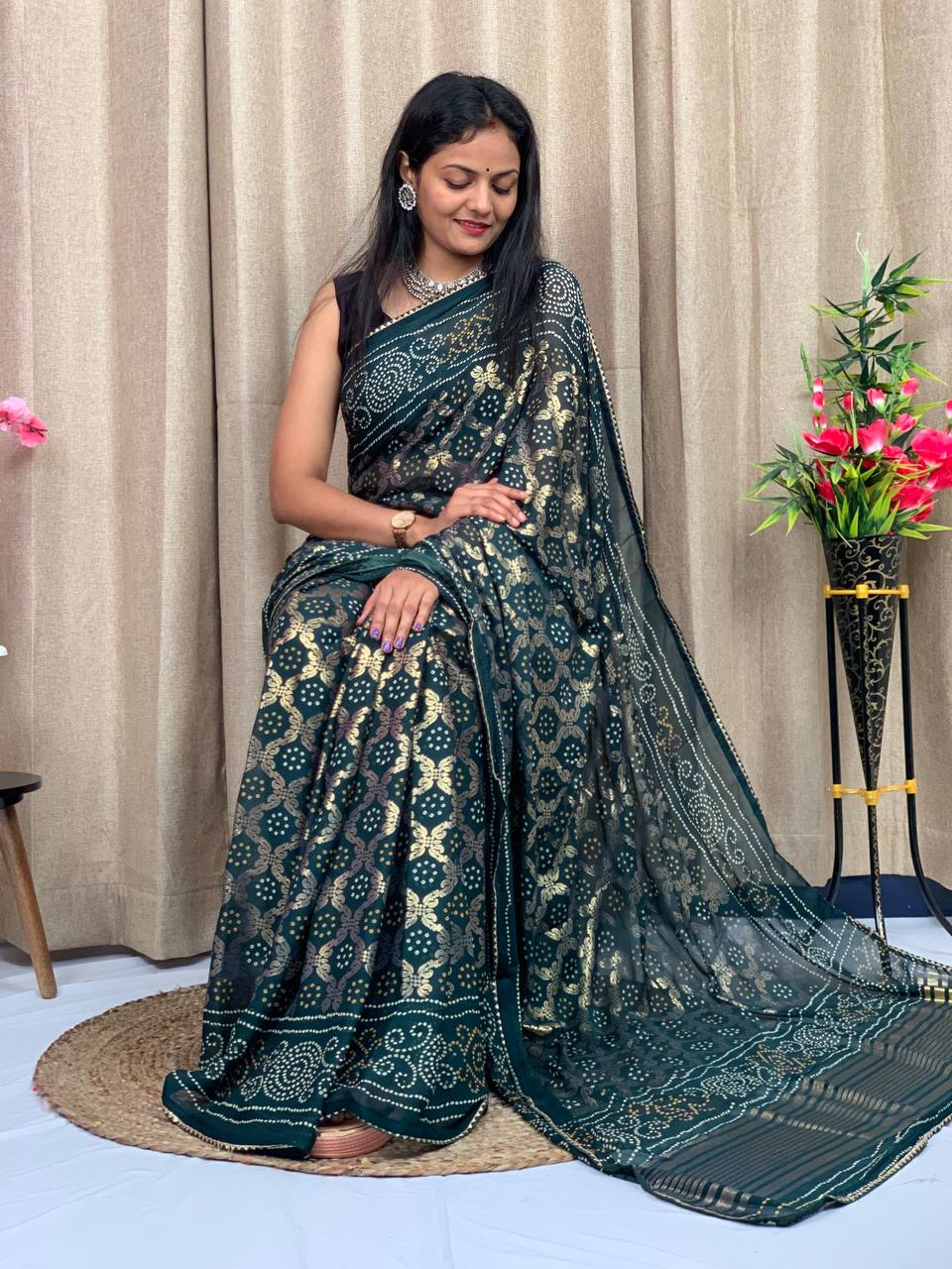 haritag Bandhani saree for women