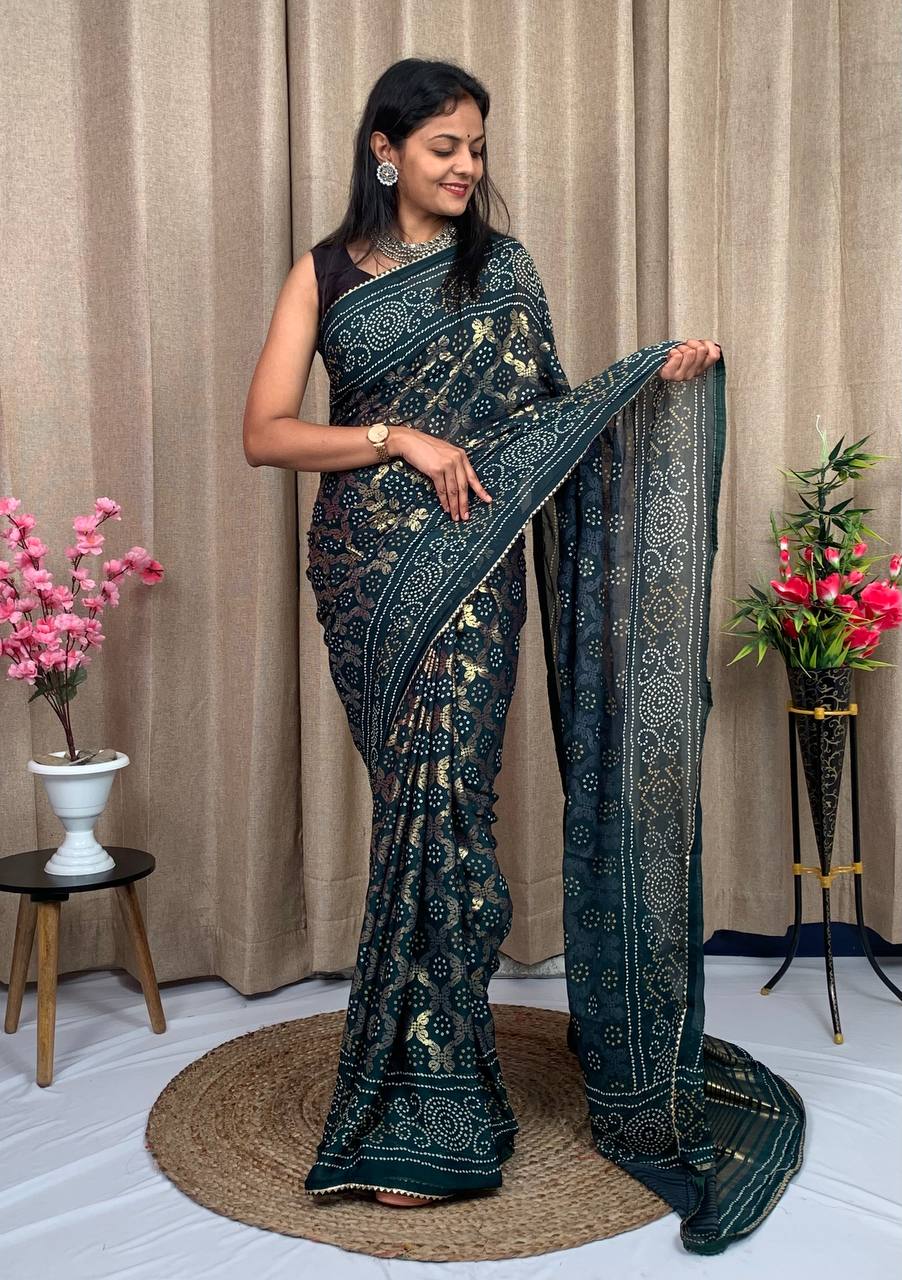 haritag Bandhani saree for women