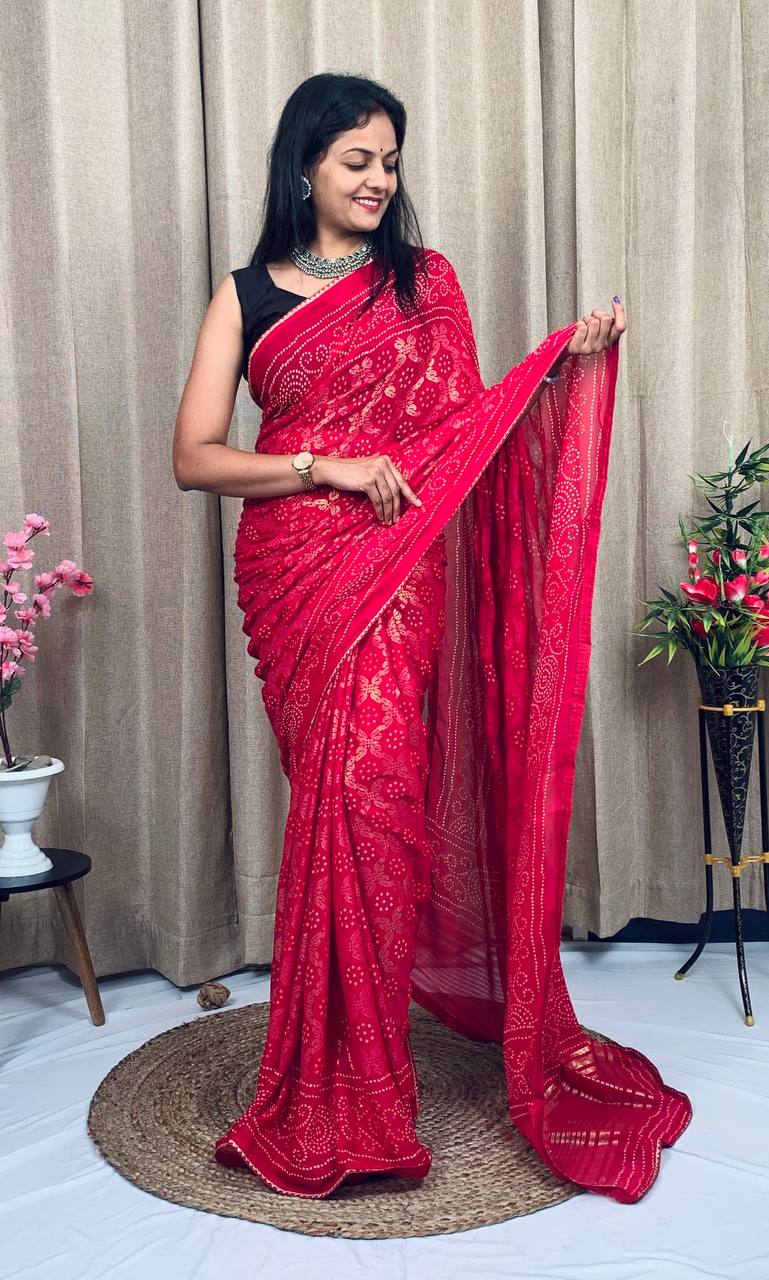 haritag Bandhani saree for women