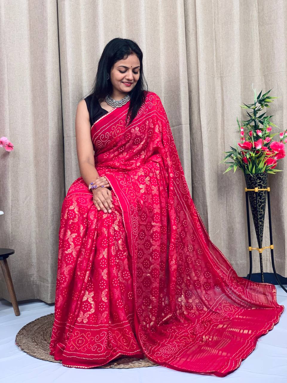 haritag Bandhani saree for women