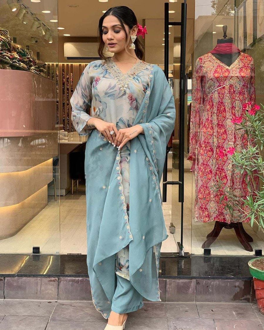 Heavy Orgenza with embroidery suit set for women