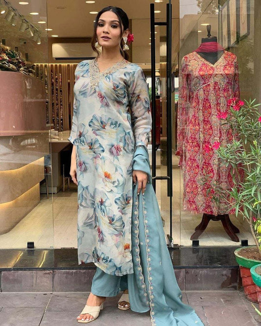 Heavy Orgenza with embroidery suit set for women