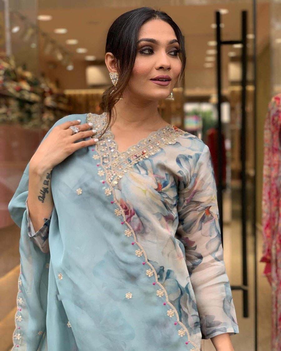 Heavy Orgenza with embroidery suit set for women
