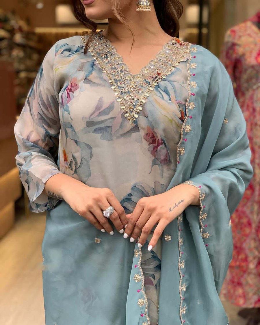 Heavy Orgenza with embroidery suit set for women