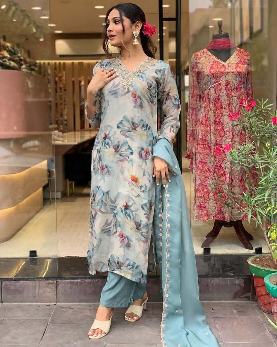 Heavy Orgenza with embroidery suit set for women