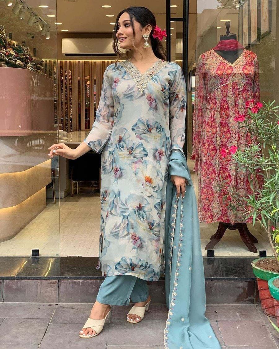 Heavy Orgenza with embroidery suit set for women
