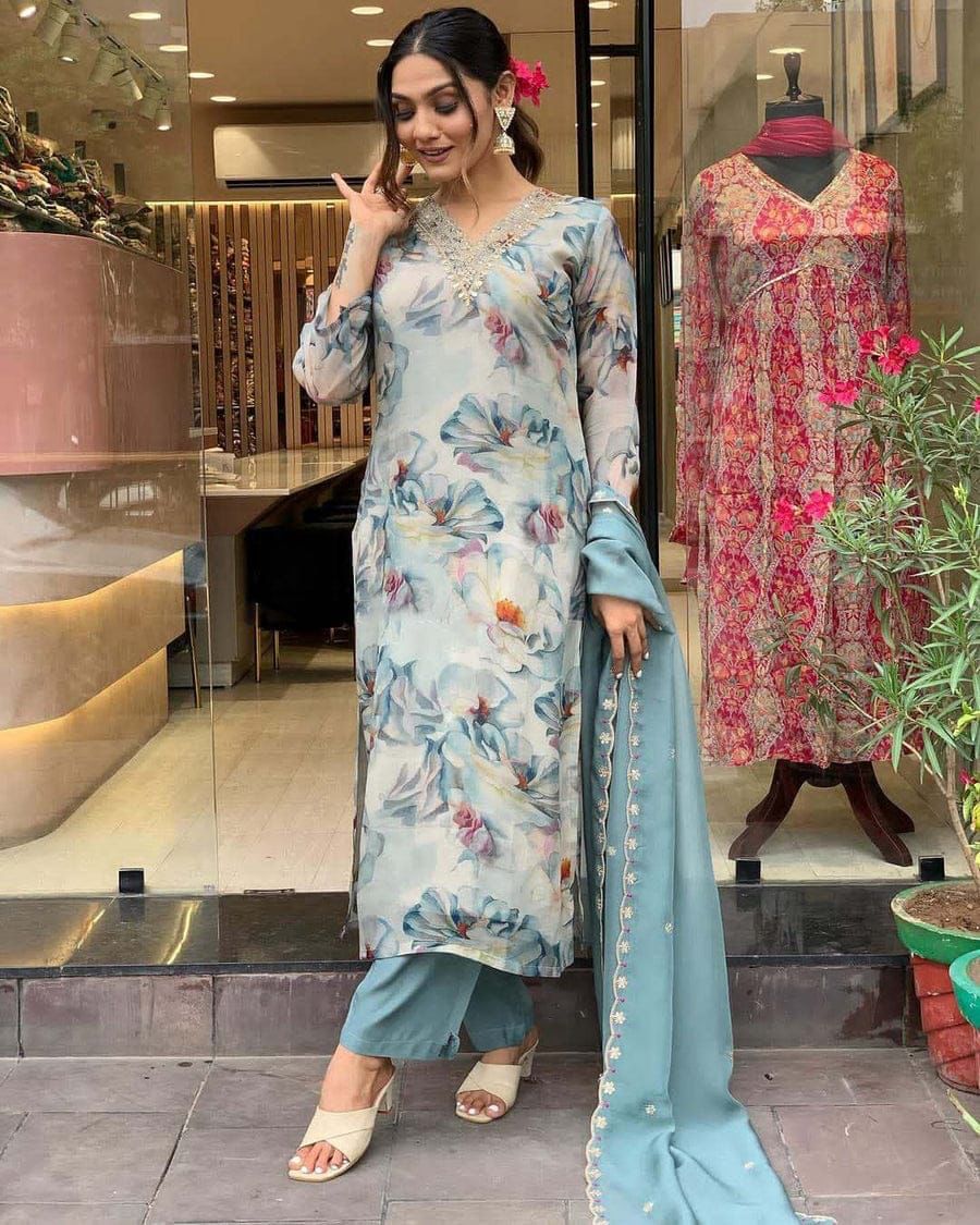 Heavy Orgenza with embroidery suit set for women