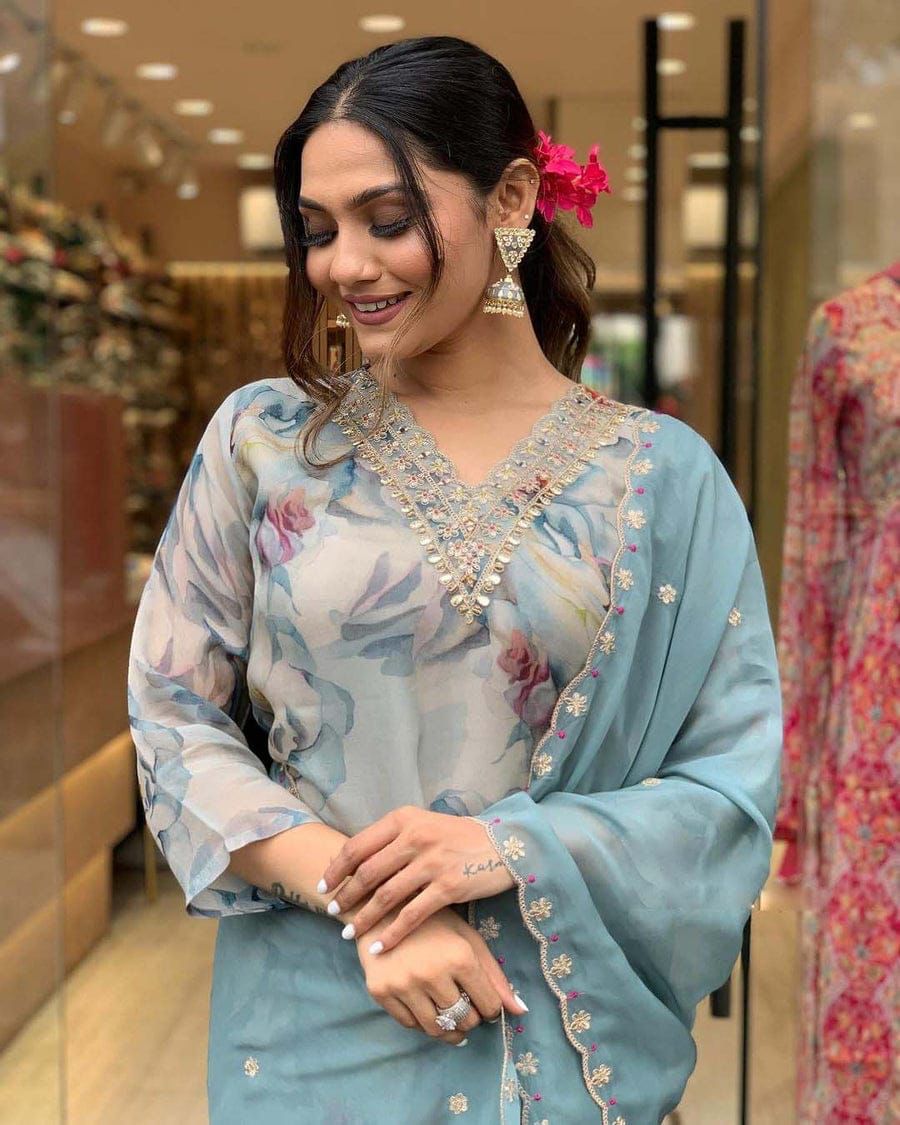 Heavy Orgenza with embroidery suit set for women