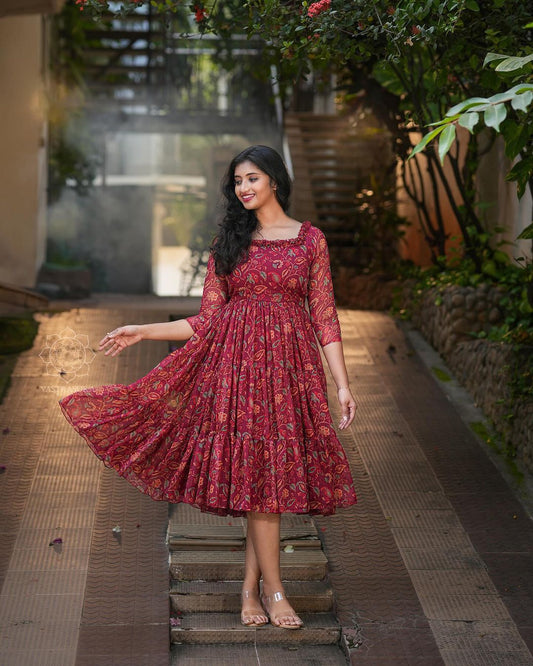 X-Lady launching marun ❤️kalamkari short dress