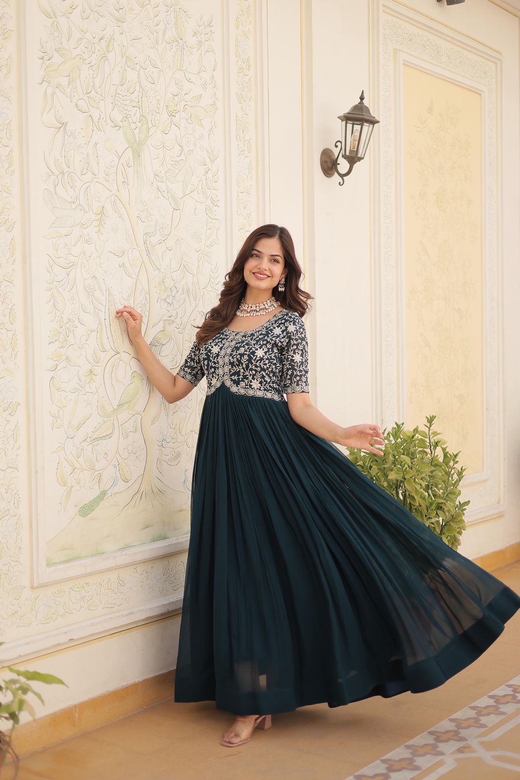 Designer Gown is luxury clothing Considered to be high quality Made by Zari-Thread & Sequins Embroidery. This is Made for Desirable Women's who deserve it