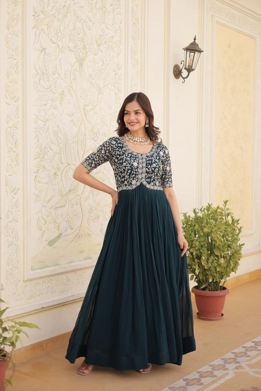 Designer Gown is luxury clothing Considered to be high quality Made by Zari-Thread & Sequins Embroidery. This is Made for Desirable Women's who deserve it