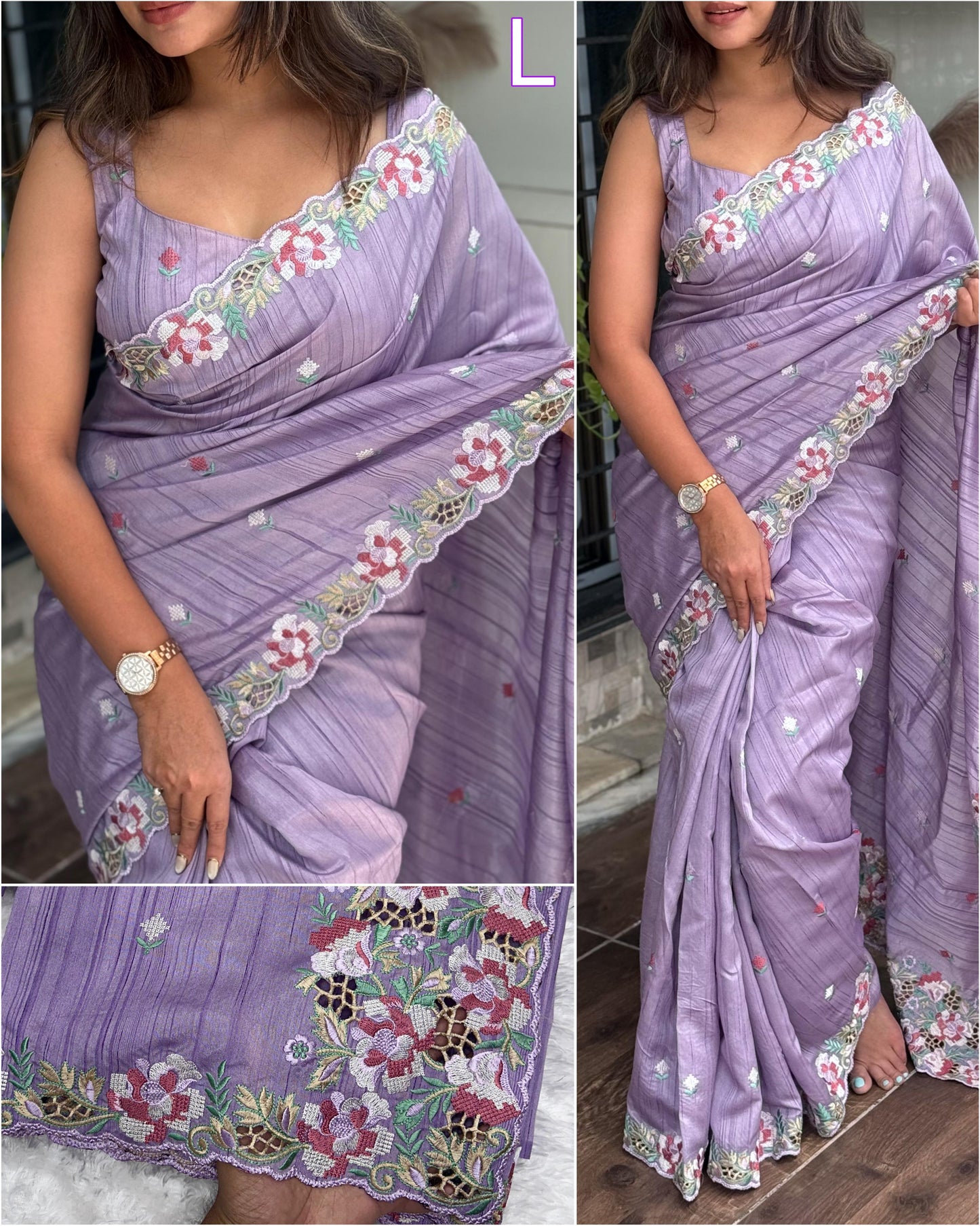 Embrace your femininity & make a statement  with our stunning cut work visca slub silk saree. Narayani
