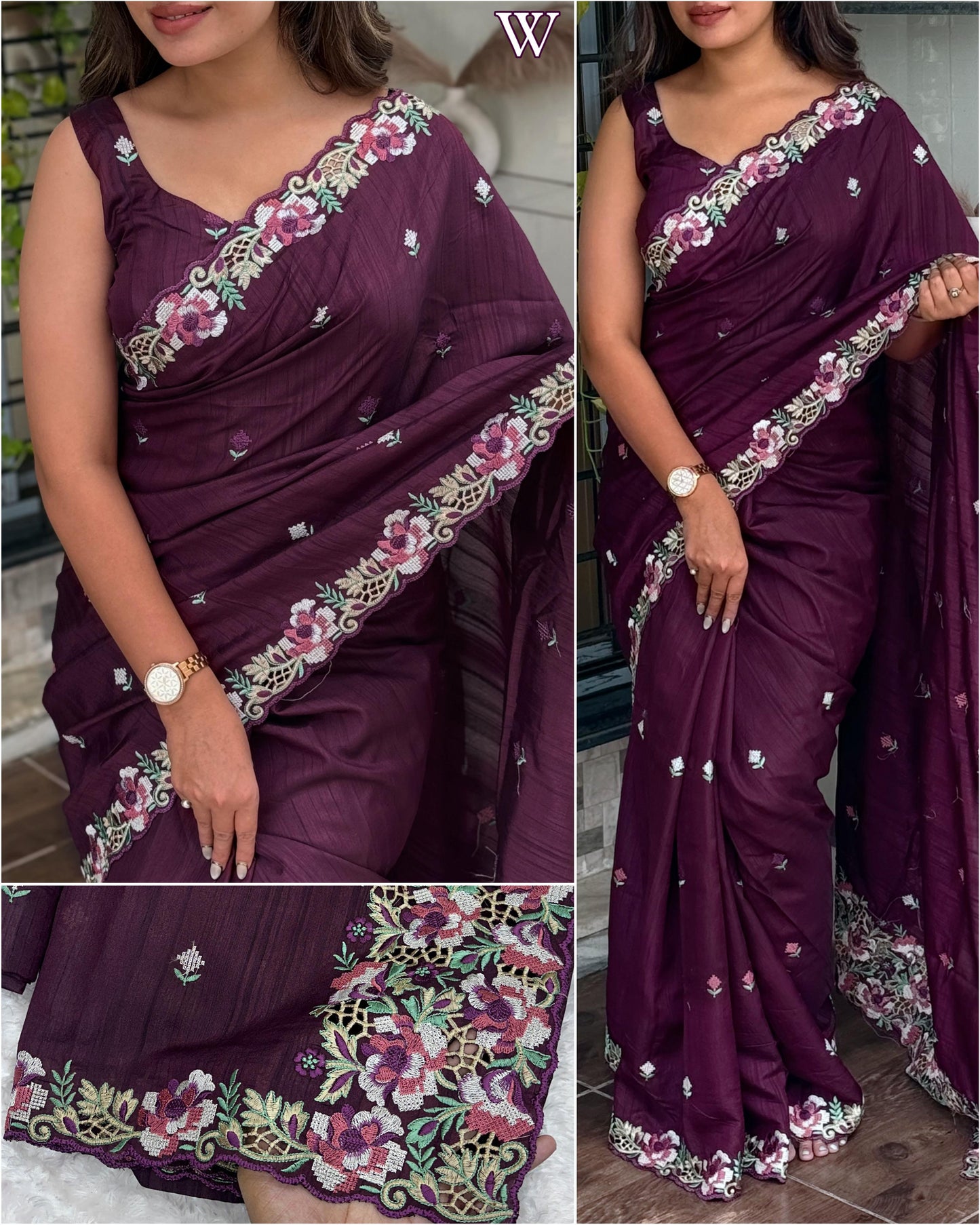 Embrace your femininity & make a statement  with our stunning cut work visca slub silk saree. Narayani