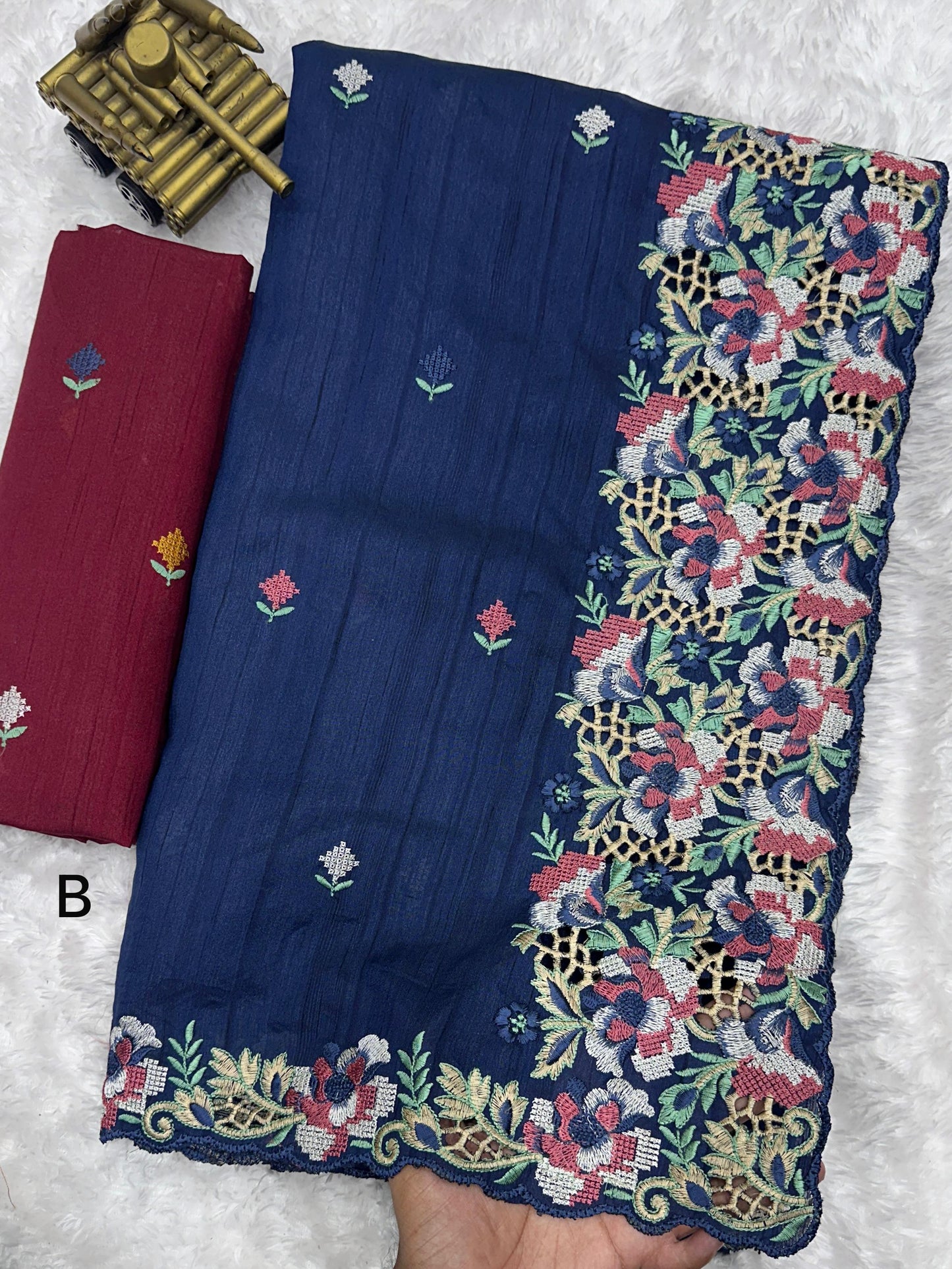 Embrace your femininity & make a statement  with our stunning cut work visca slub silk saree. Narayani