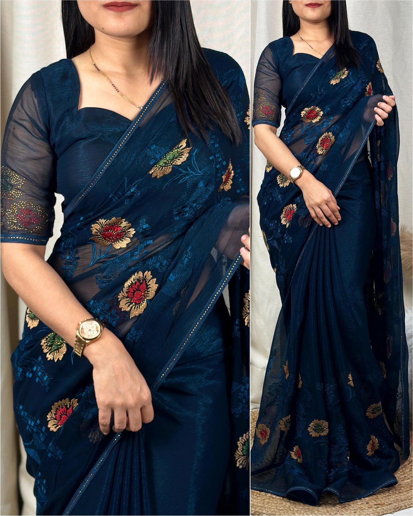 presents zareen Sitara chiffon saree