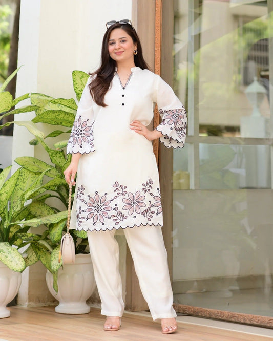 Teesha ivory Casual Thread Cord-set for Women.
