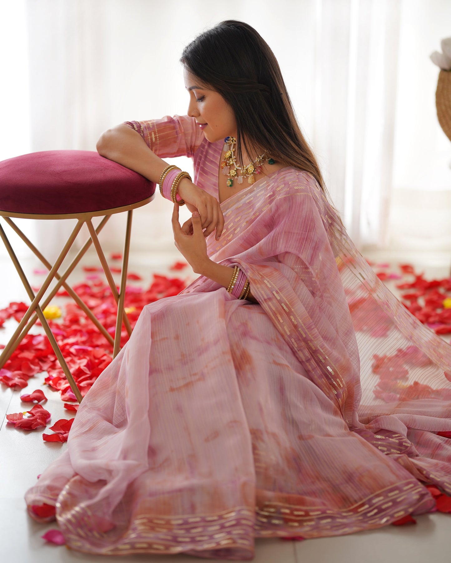 presents pastel colors softest Levender organza sarees