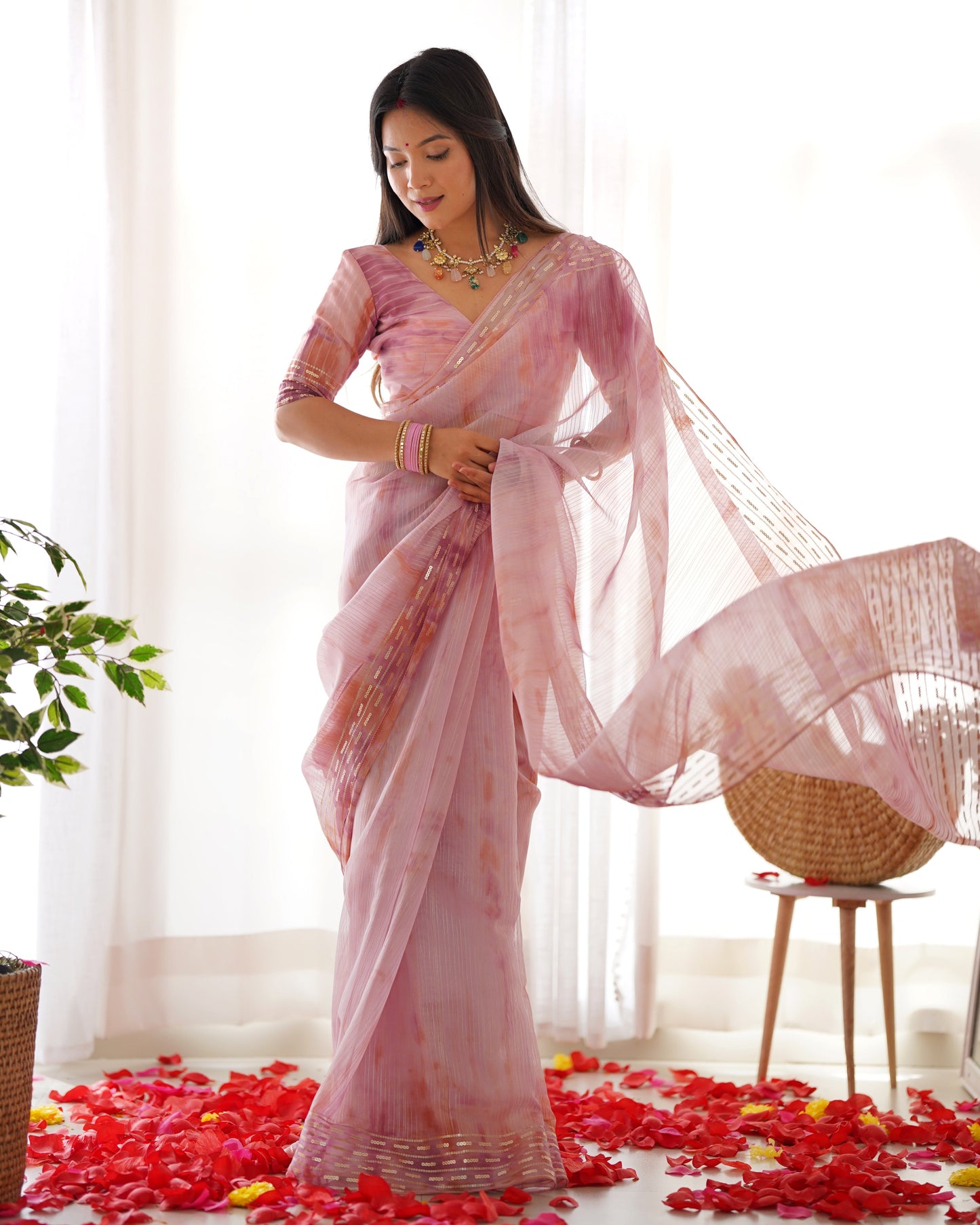 presents pastel colors softest Levender organza sarees