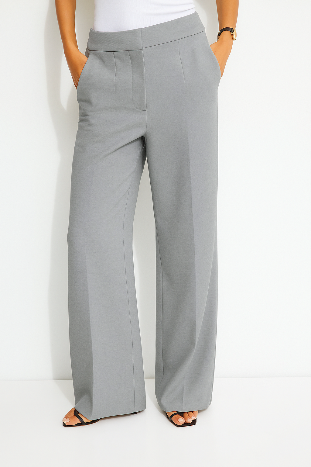 Glossy- Essentials High Waisted Straight Leg Pants- Royal Polyester