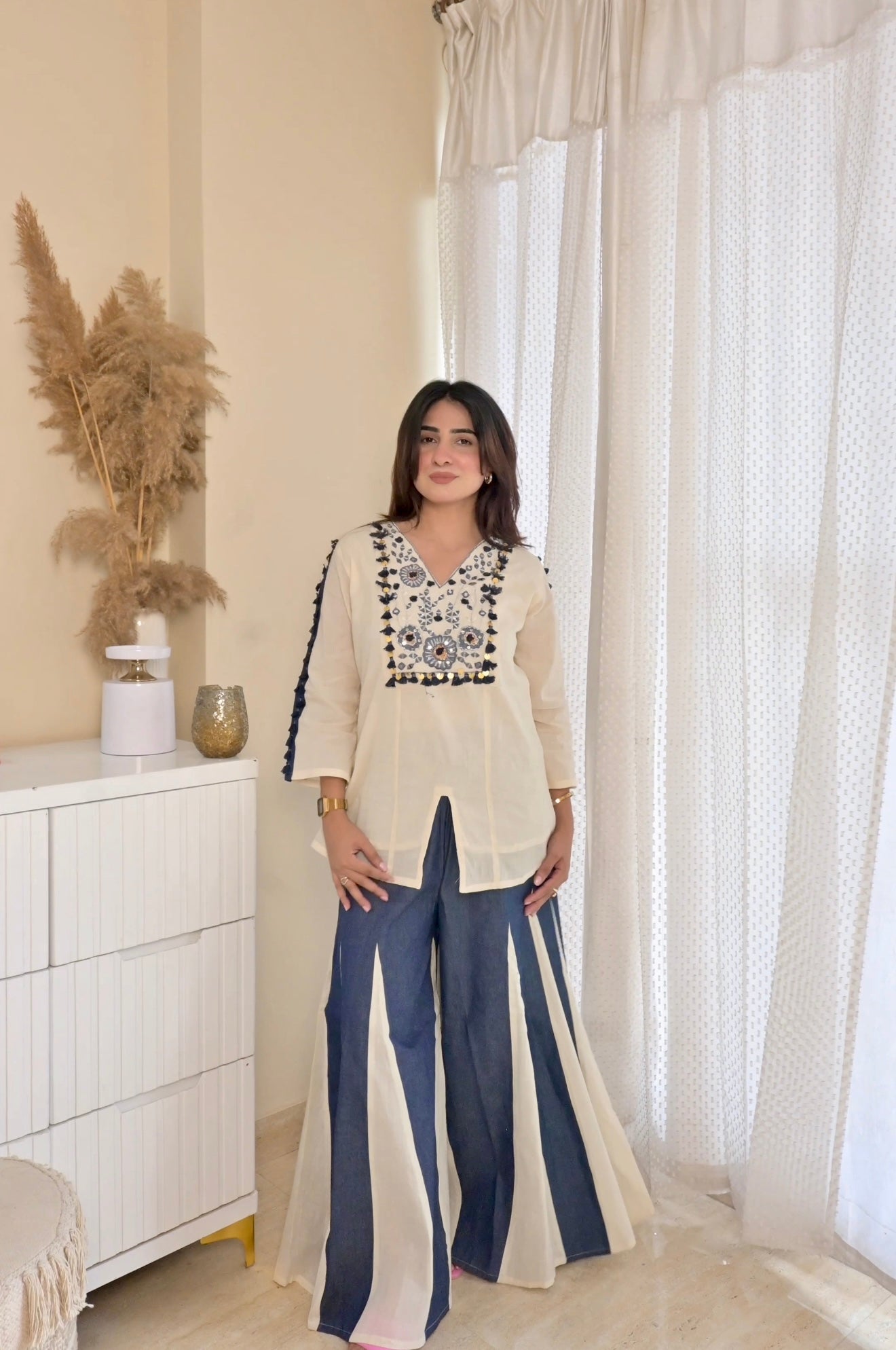 Reet beautifull Denim kali pant cordset for women.