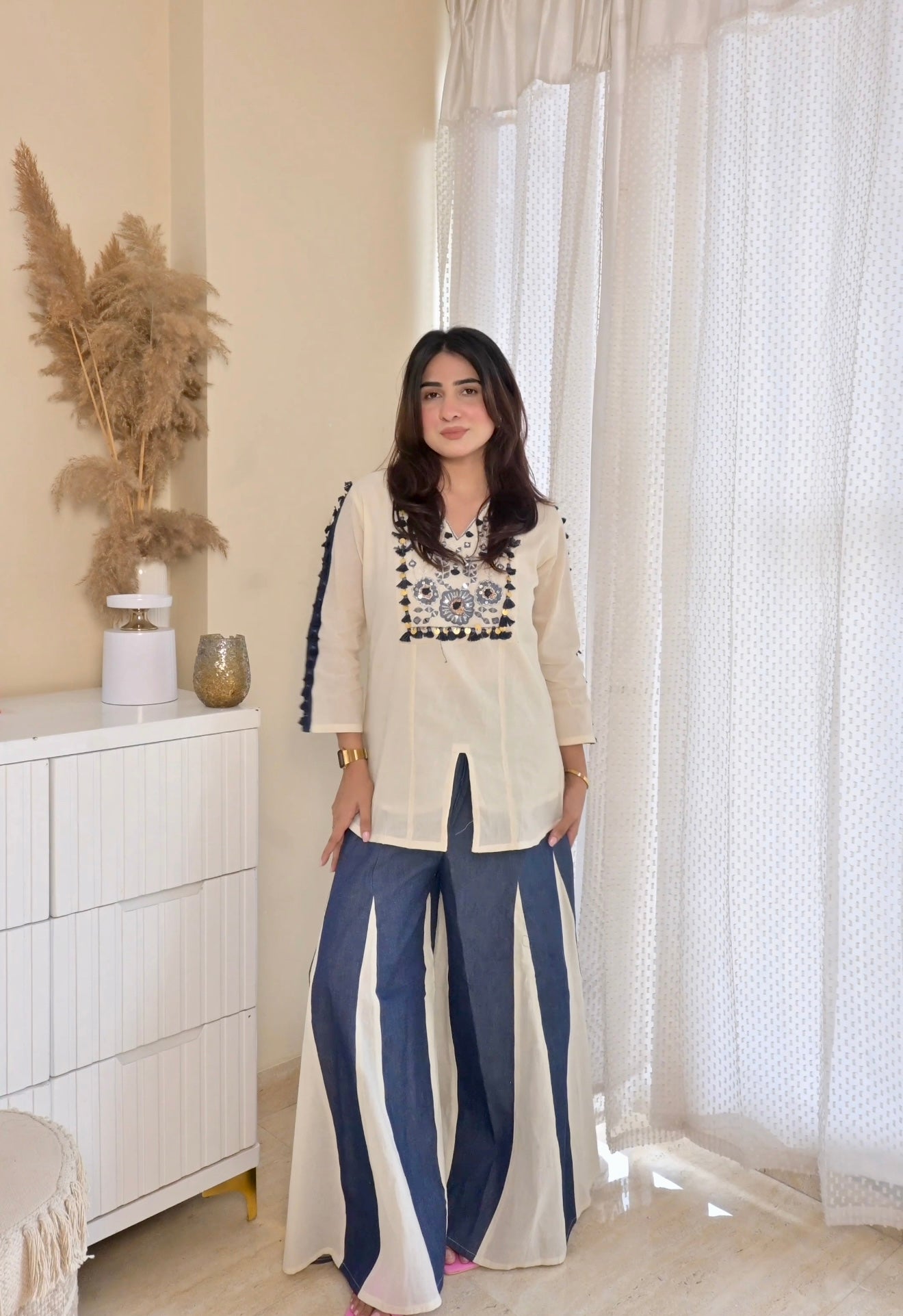 Reet beautifull Denim kali pant cordset for women.