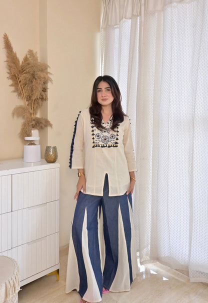 Reet beautifull Denim kali pant cordset for women.