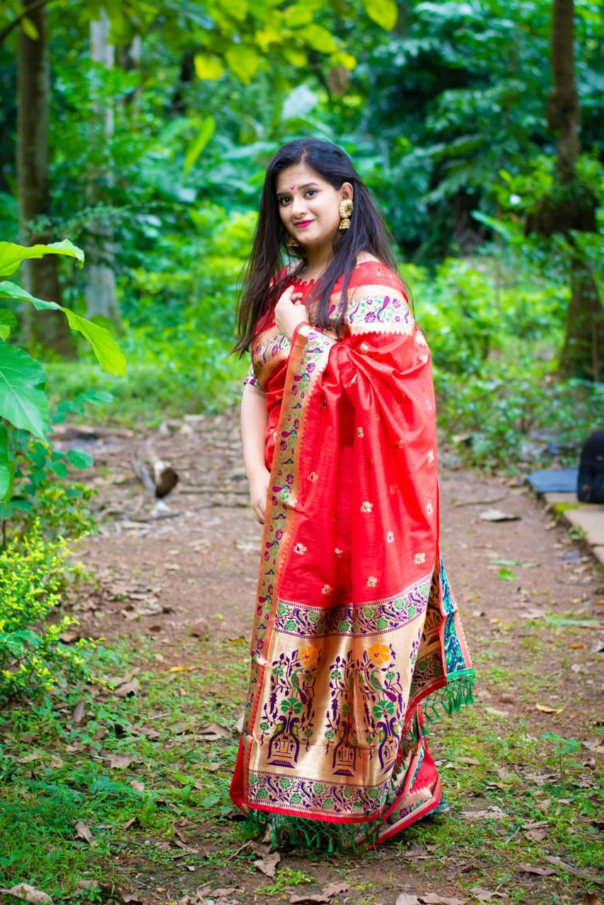 soft banarasi ghicha silk paithani silk saree for women