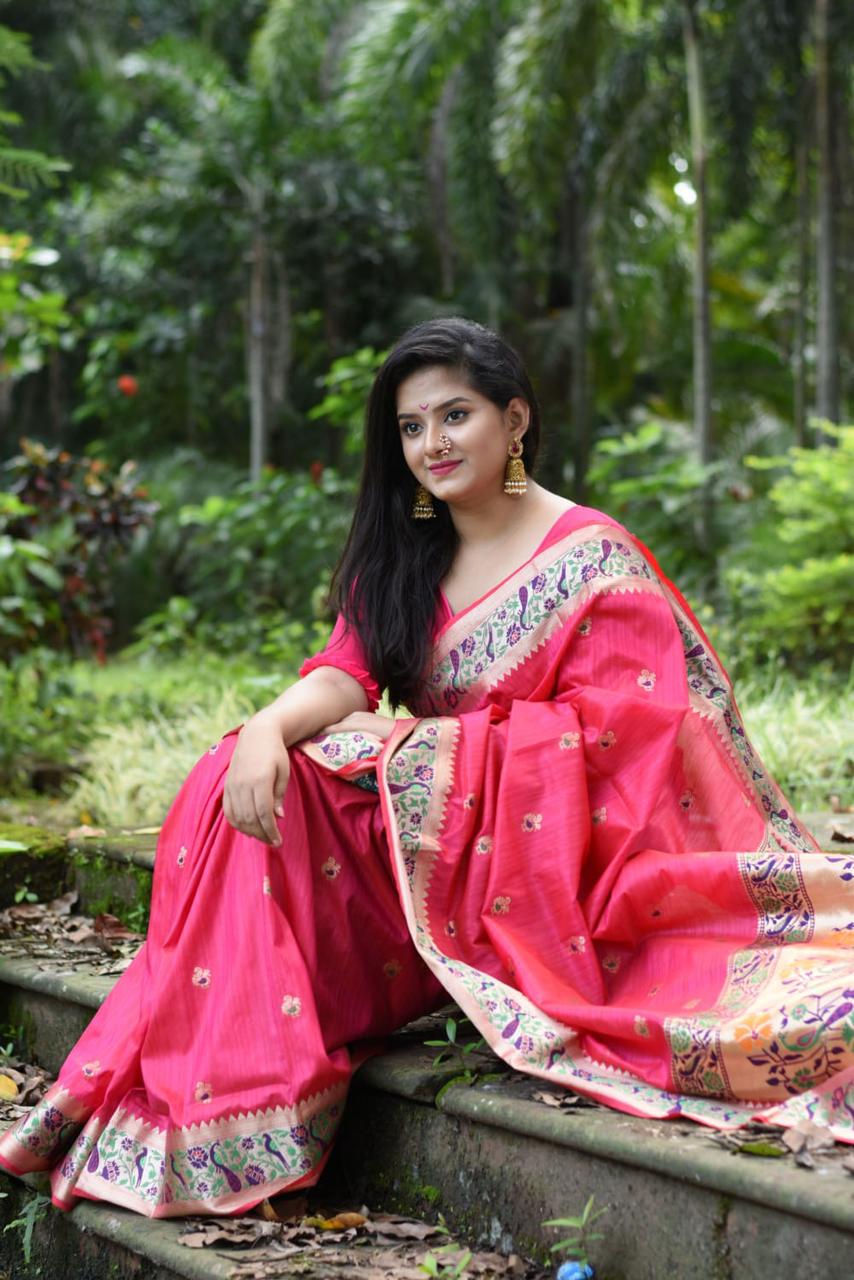 soft banarasi ghicha silk paithani silk saree for women