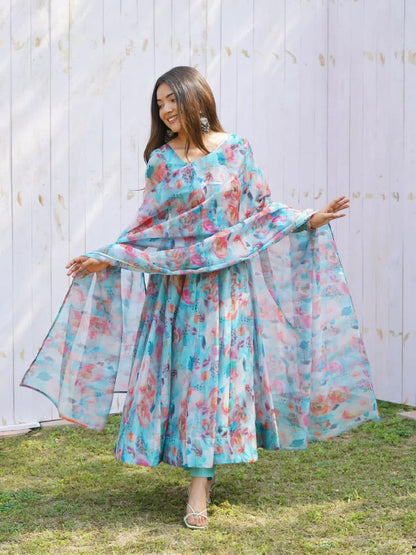 tabby organza silk Anarkali gown for women