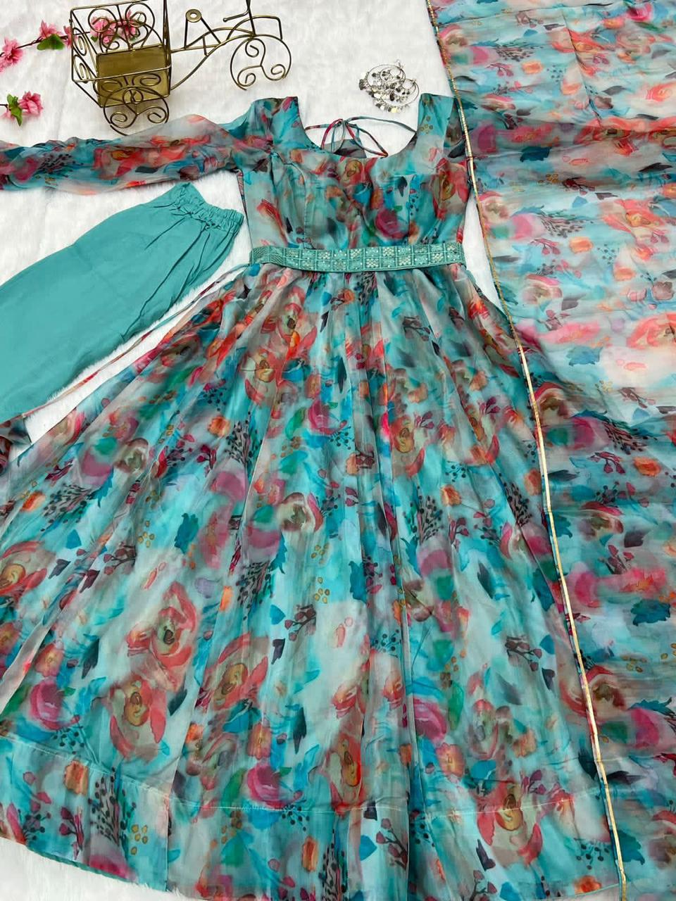 tabby organza silk Anarkali gown for women