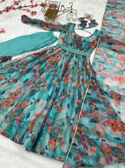 tabby organza silk Anarkali gown for women